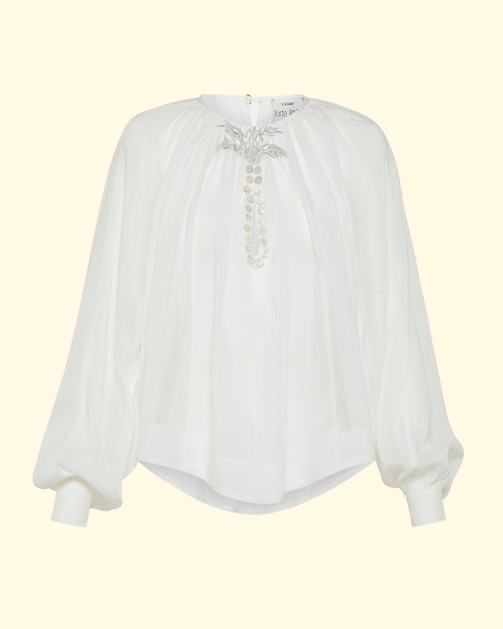 Pearl Embroidery Bohemian Shirt | Bianco