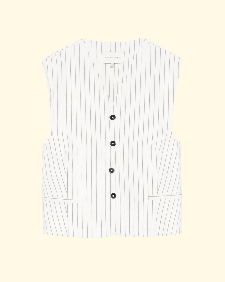 Vanua Vest | Ivory and Black Stripes