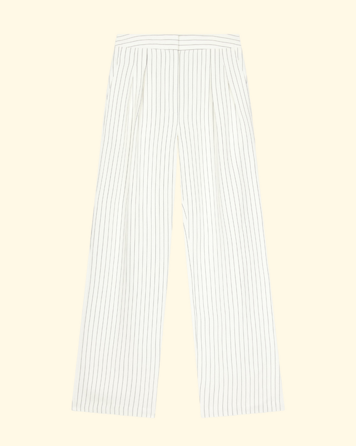 Ayla Tailored Straight Trouser | Ivory and Black Stripes