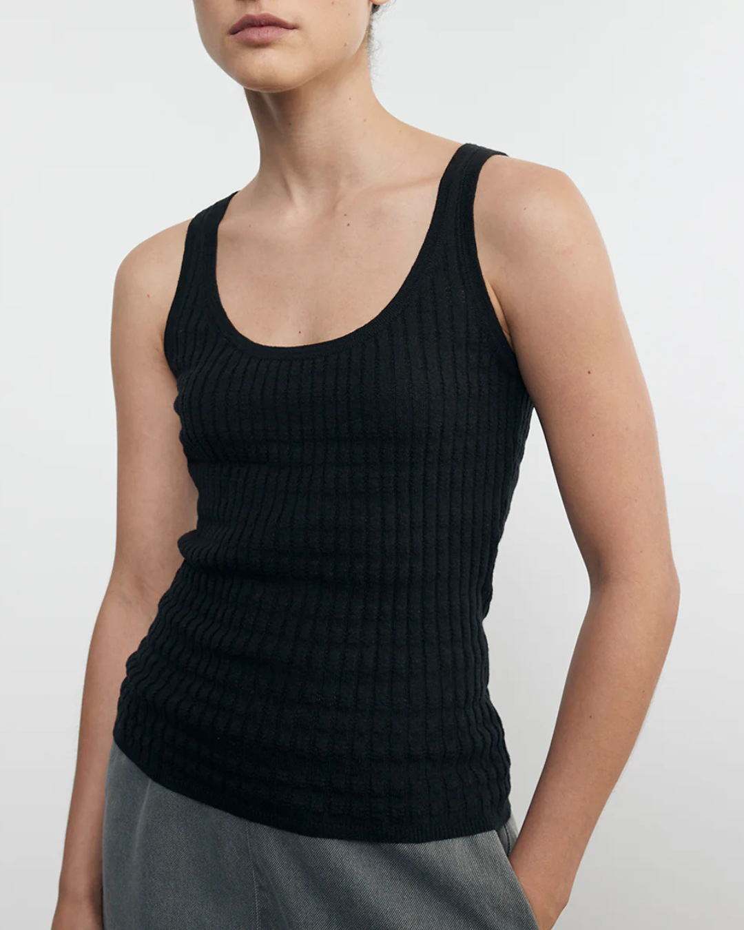 Linen Cotton Sweater Tank | Black