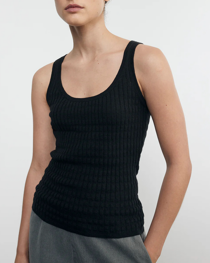 Linen Cotton Sweater Tank | Black