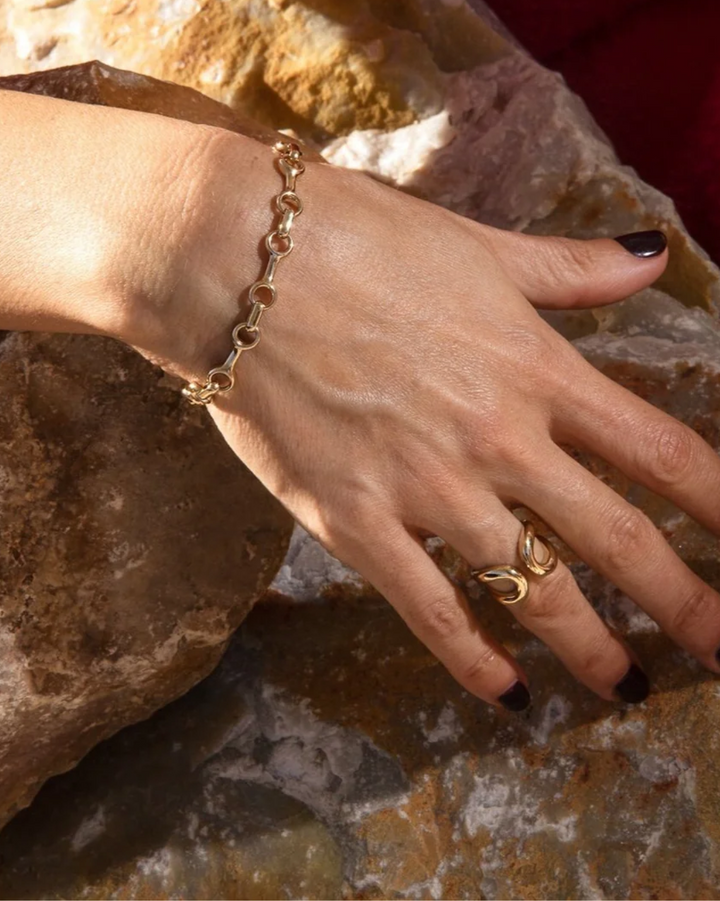Mini Double Beam Chain Bracelet | Yellow Gold Plated Silver