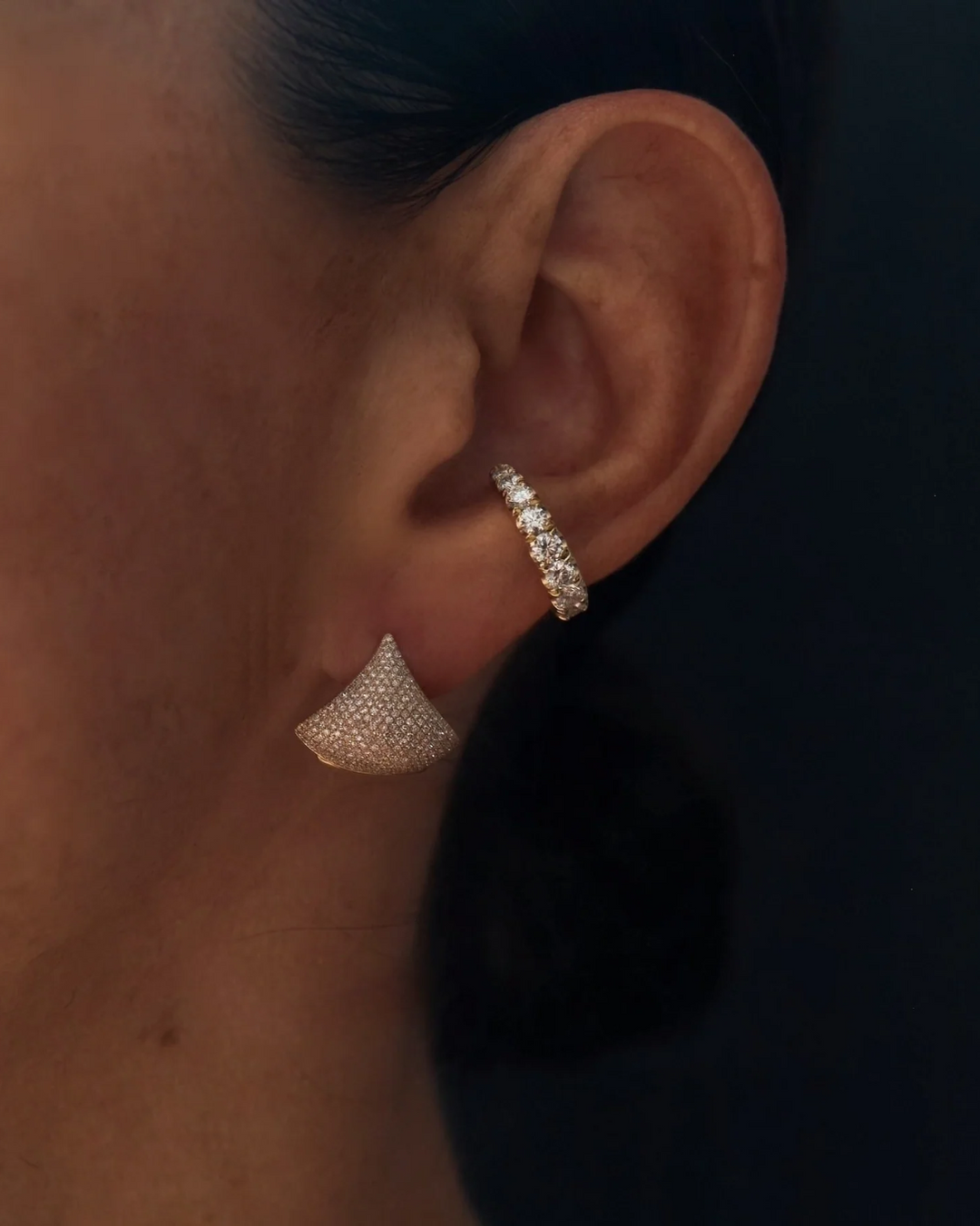 Large Apse Pave Earrings | Yellow Gold