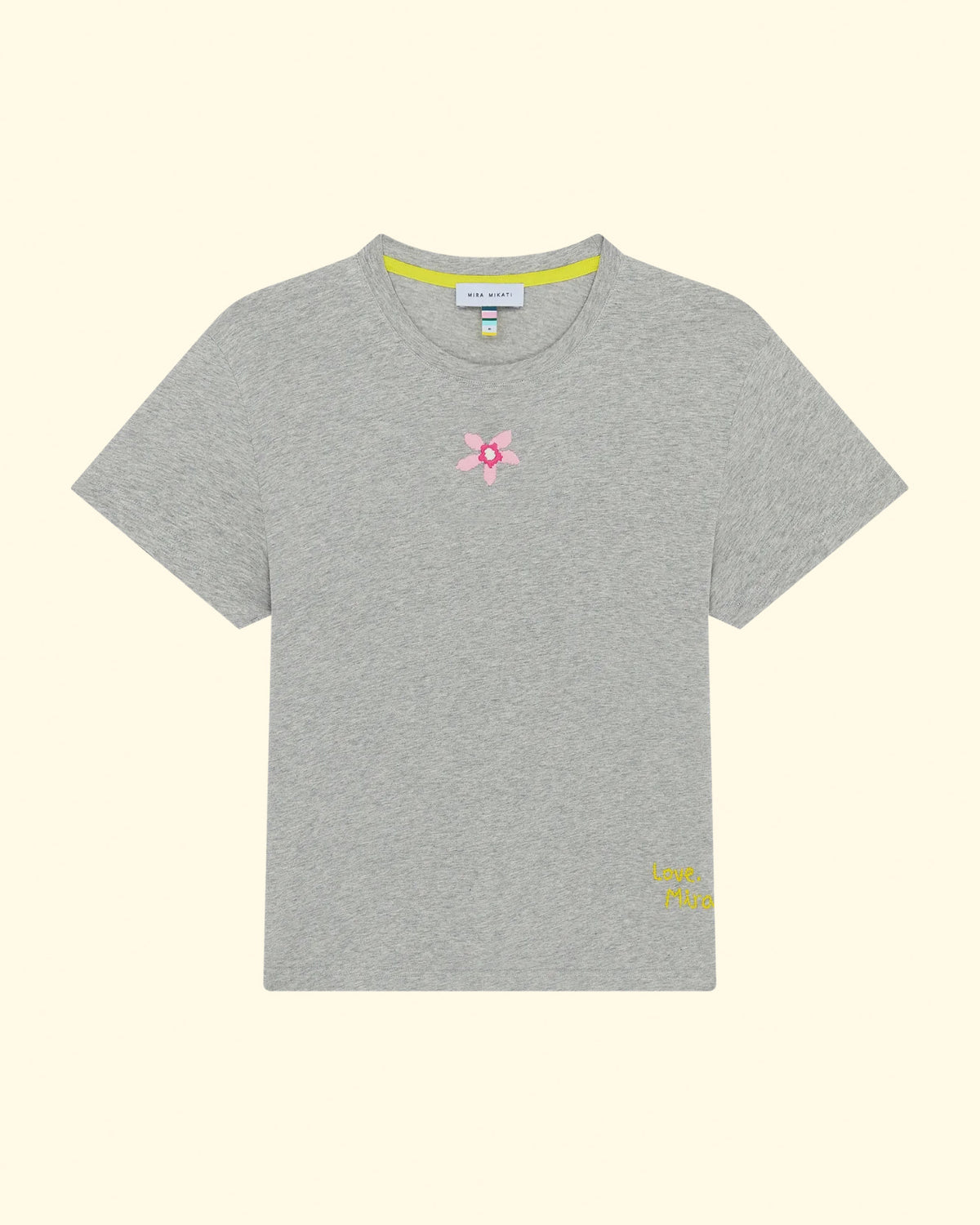 Flower Embroidery T-Shirt | Grey