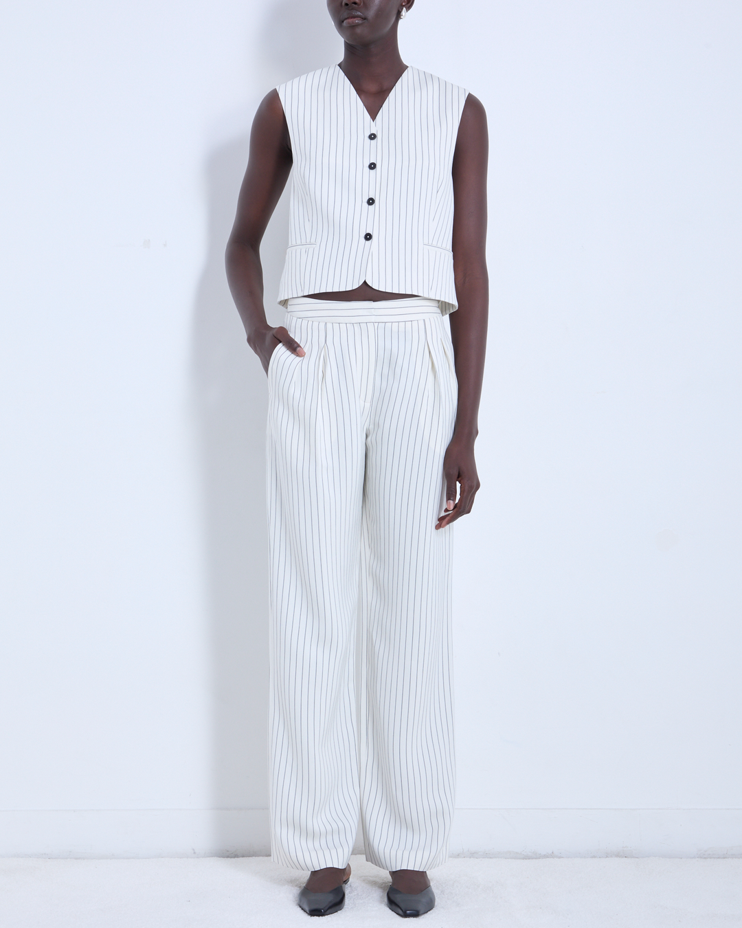 Vanua Vest | Ivory and Black Stripes