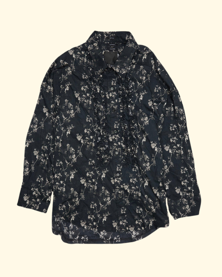 Shredded Seam Ruffle Shirt | Floral on Black