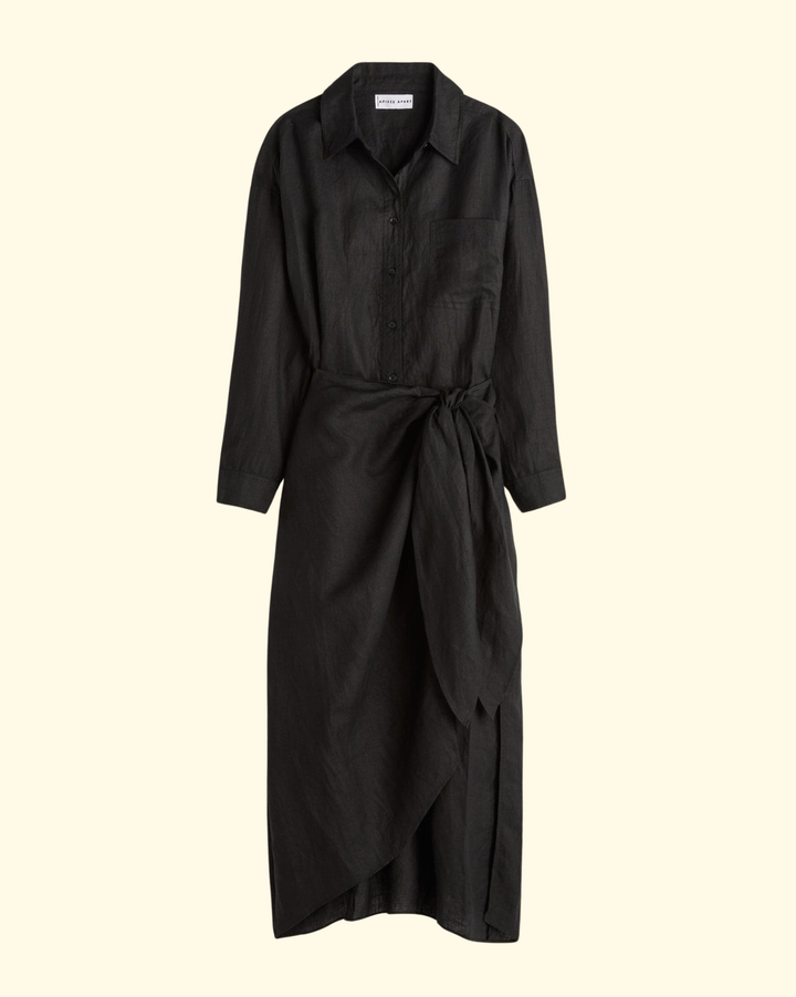 Alessandra Sarong Shirt Dress | Black