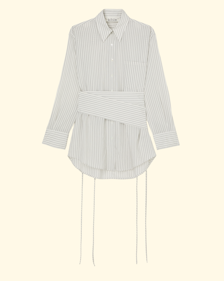 Silk Stripe Belted Shirt | Fine Stripe