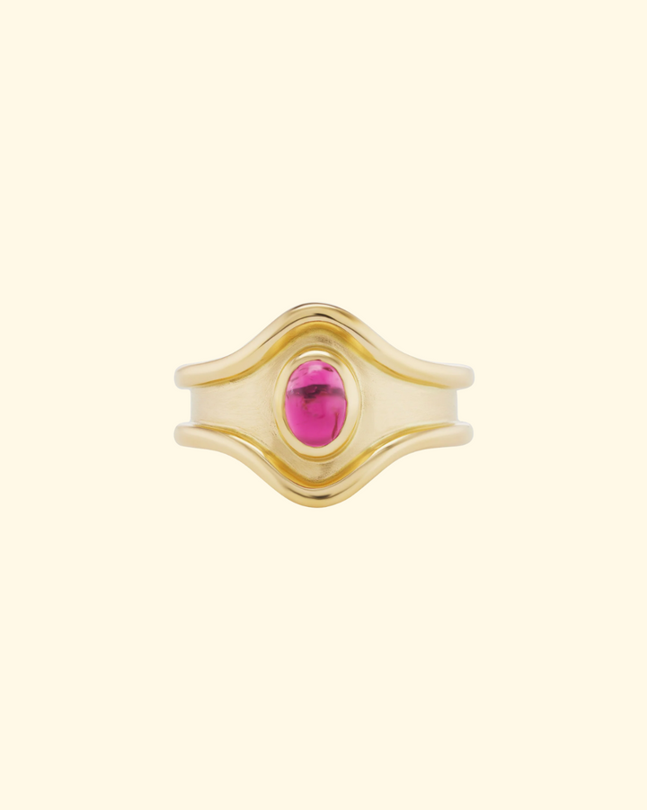 Shelter Island Ring in Rubellite | 18k Yellow Gold