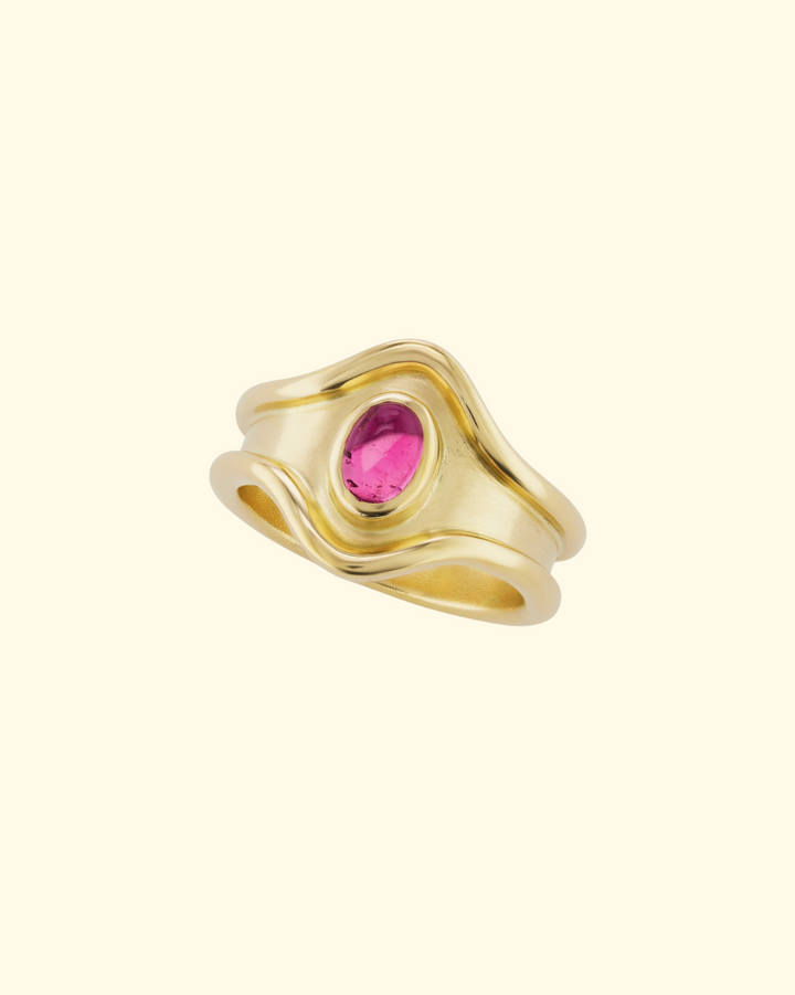 Shelter Island Ring in Rubellite | 18k Yellow Gold