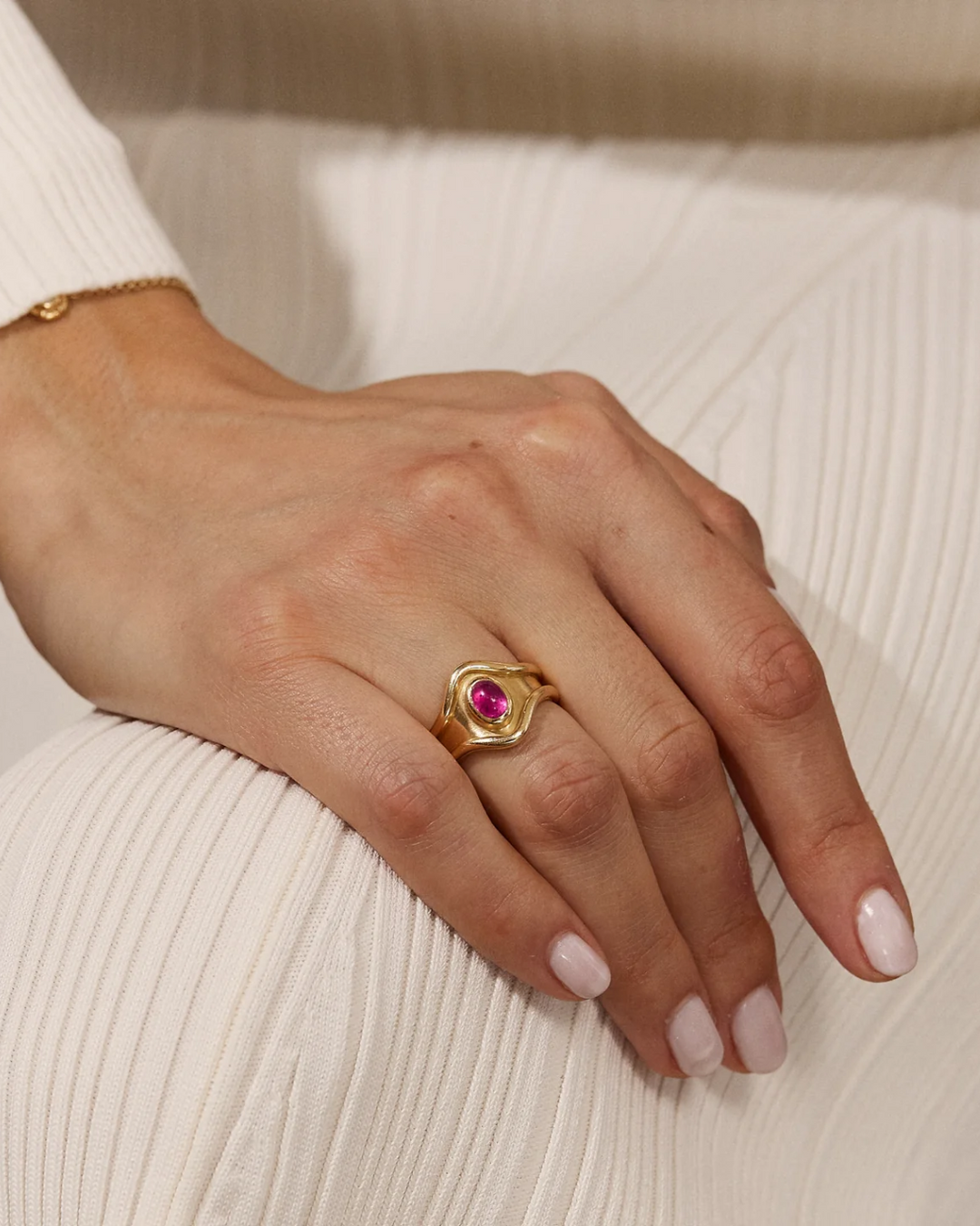 Shelter Island Ring in Rubellite | 18k Yellow Gold