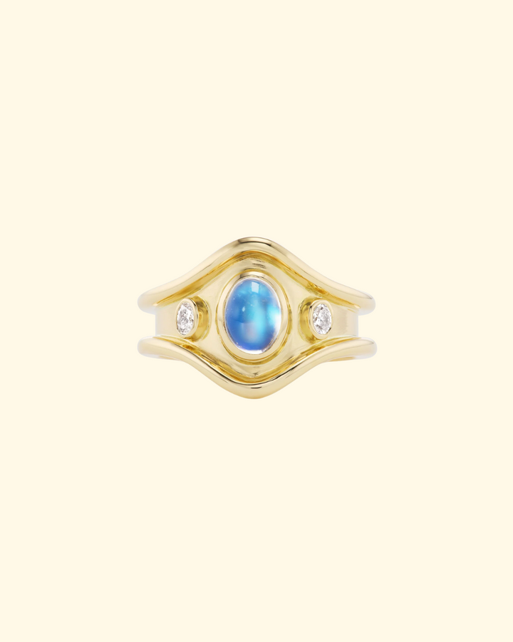 Three Stone Shelter Island Ring in Moonstone | 18k Yellow Gold
