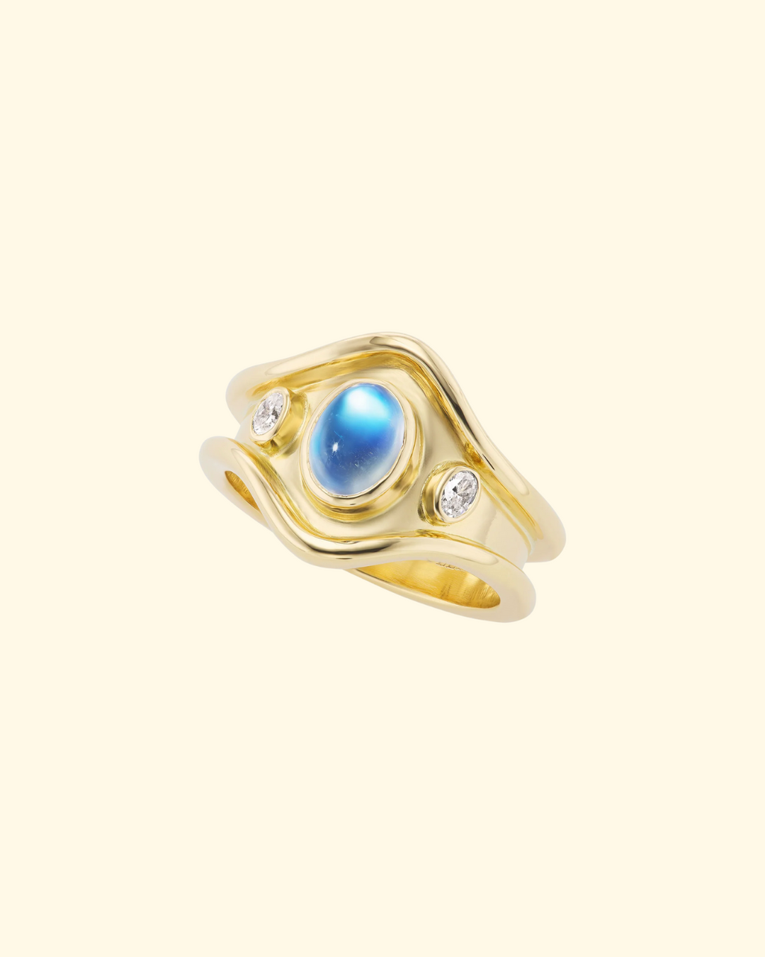 Three Stone Shelter Island Ring in Moonstone | 18k Yellow Gold