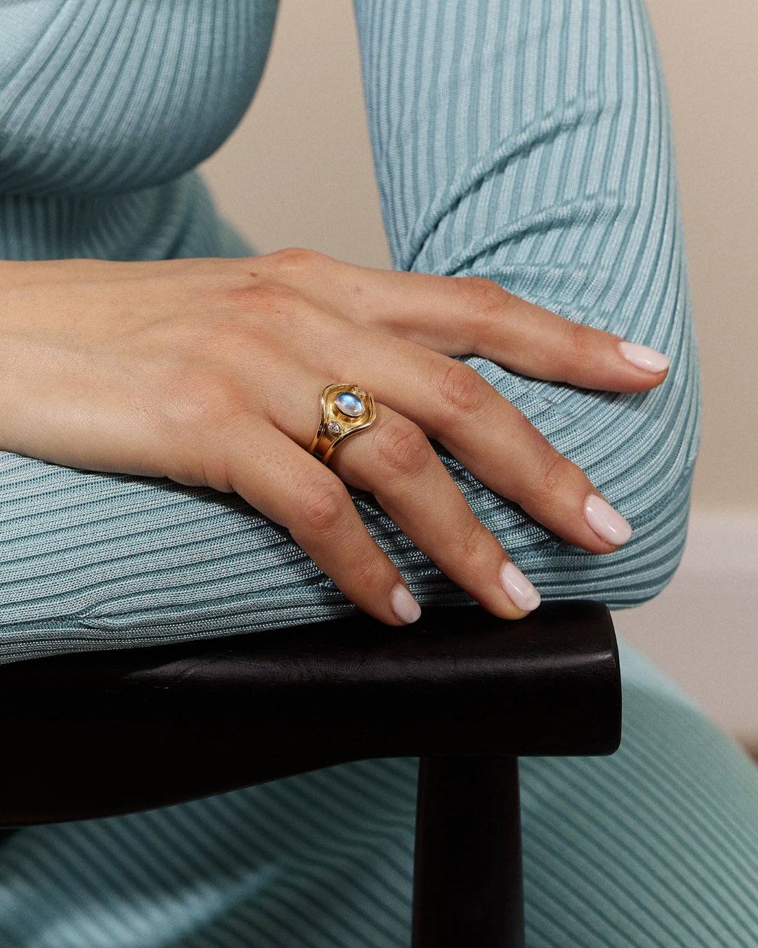 Three Stone Shelter Island Ring in Moonstone | 18k Yellow Gold