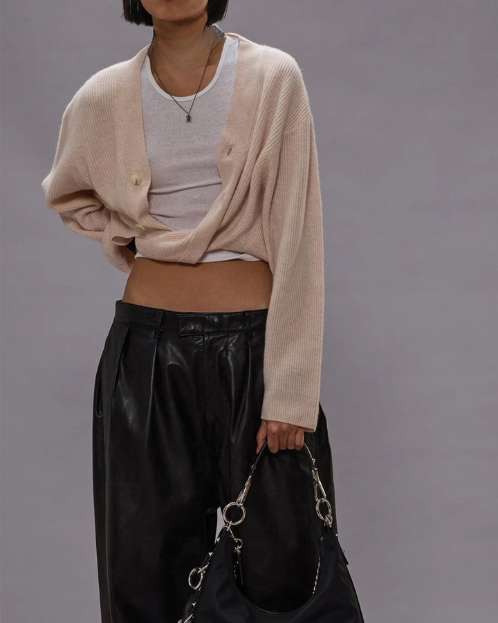 Twisted Front Ribbed Cardigan | Oatmeal