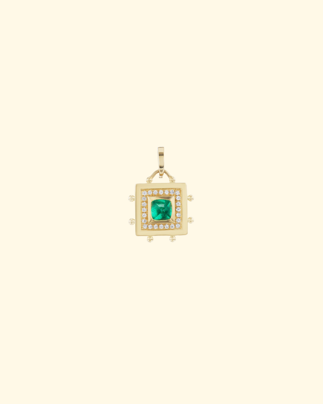 Naval Crown Coin + Square Evil Eye Emerald | 2mm Caviar Chain