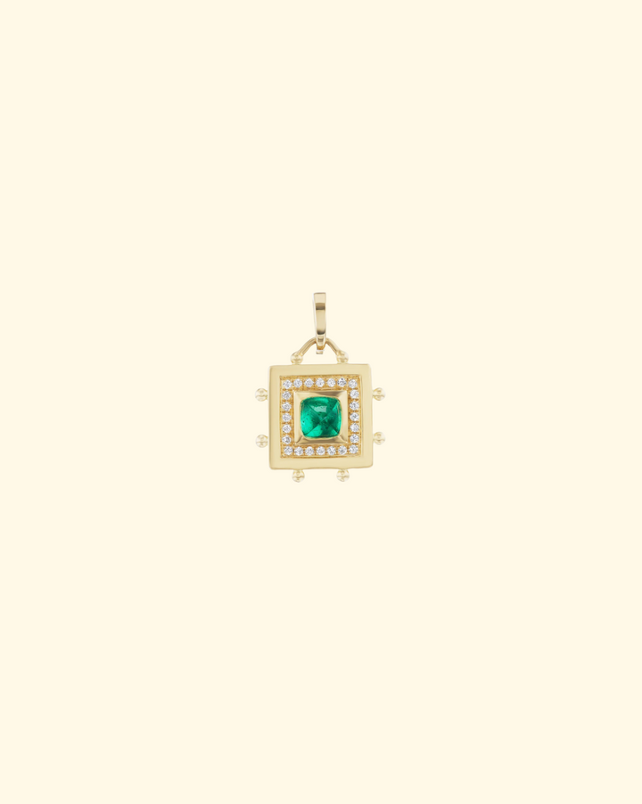 Naval Crown Coin + Square Evil Eye Emerald | 2mm Caviar Chain