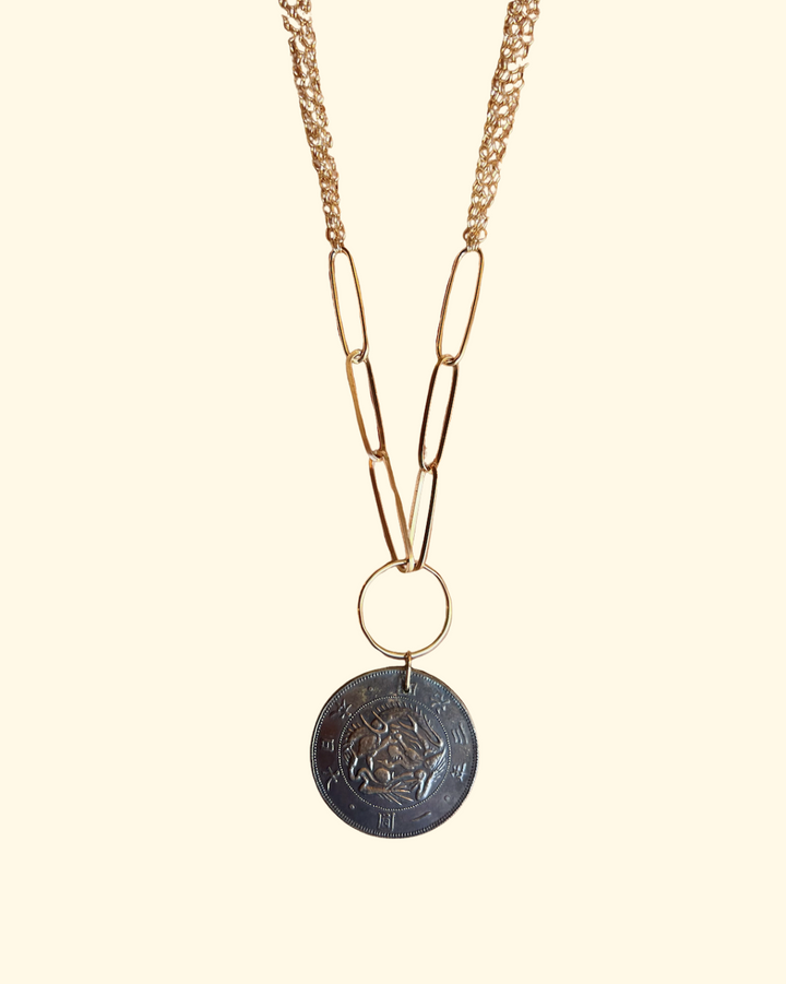 Asian Sun And Dragon Medallion | Gold Filled
