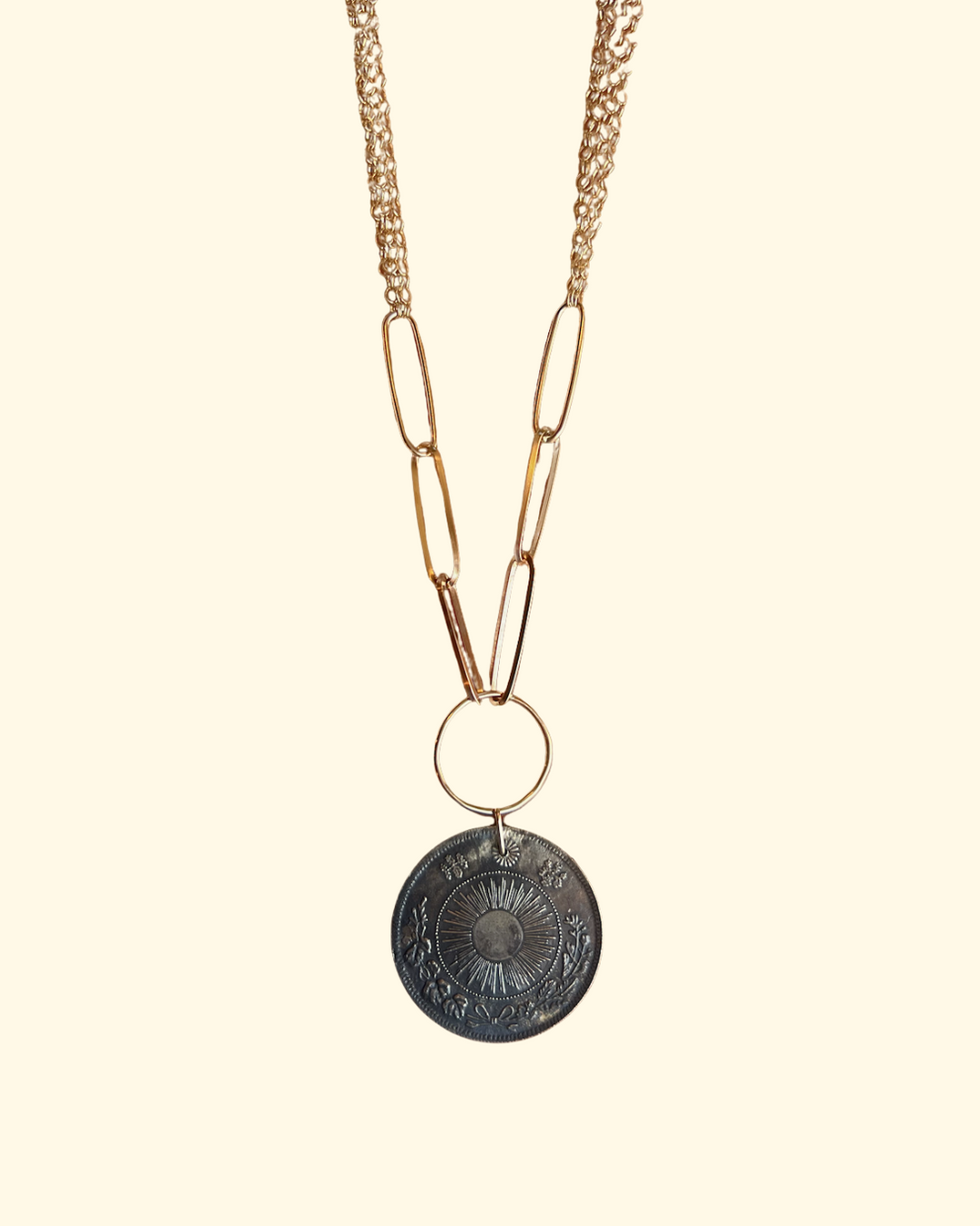Asian Sun And Dragon Medallion | Gold Filled