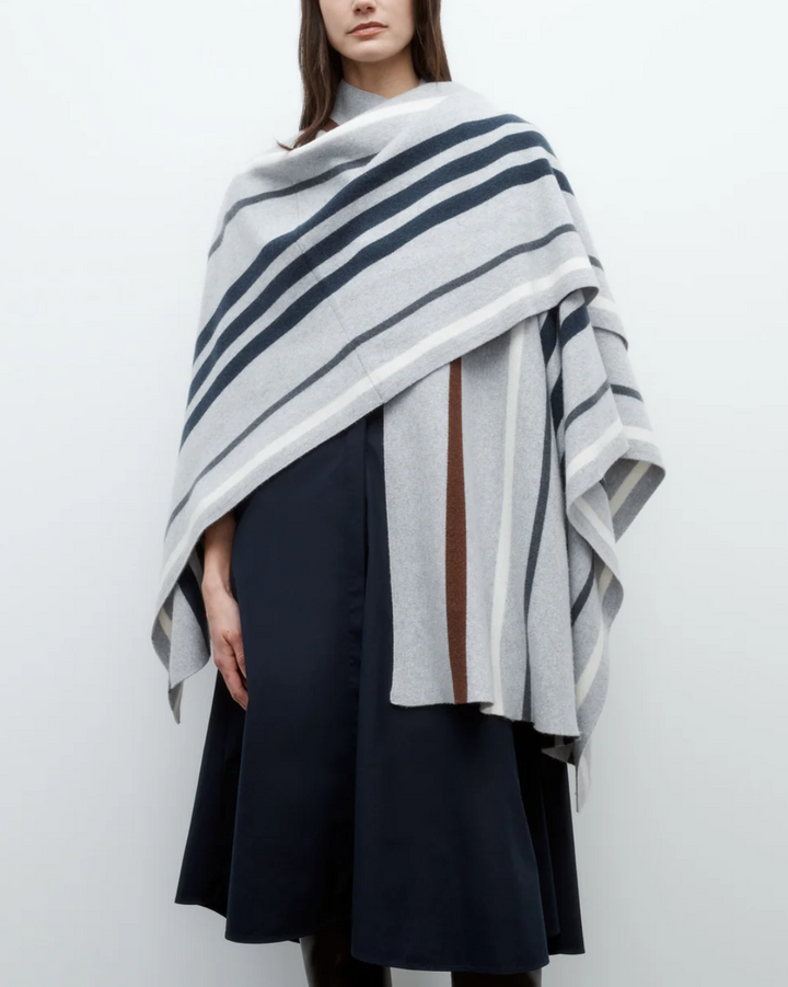 Striped Wrap Poncho | Grey/Navy