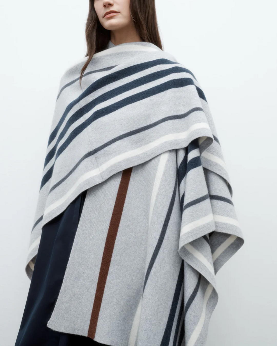 Striped Wrap Poncho | Grey/Navy