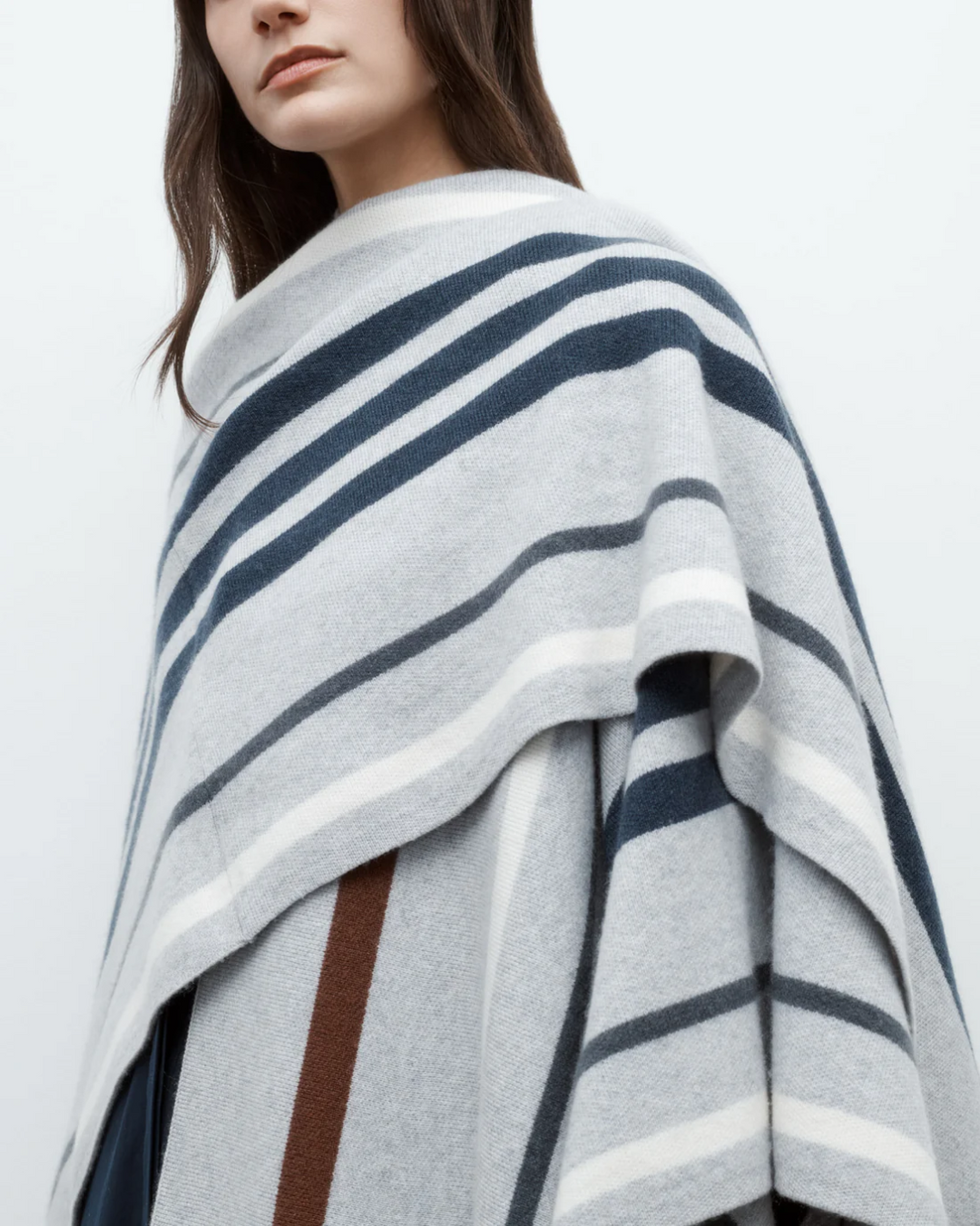 Striped Wrap Poncho | Grey/Navy