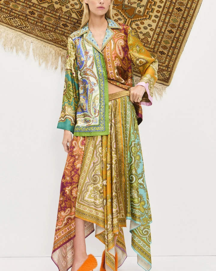 Clemenza Spliced Silk Shirt | Multi