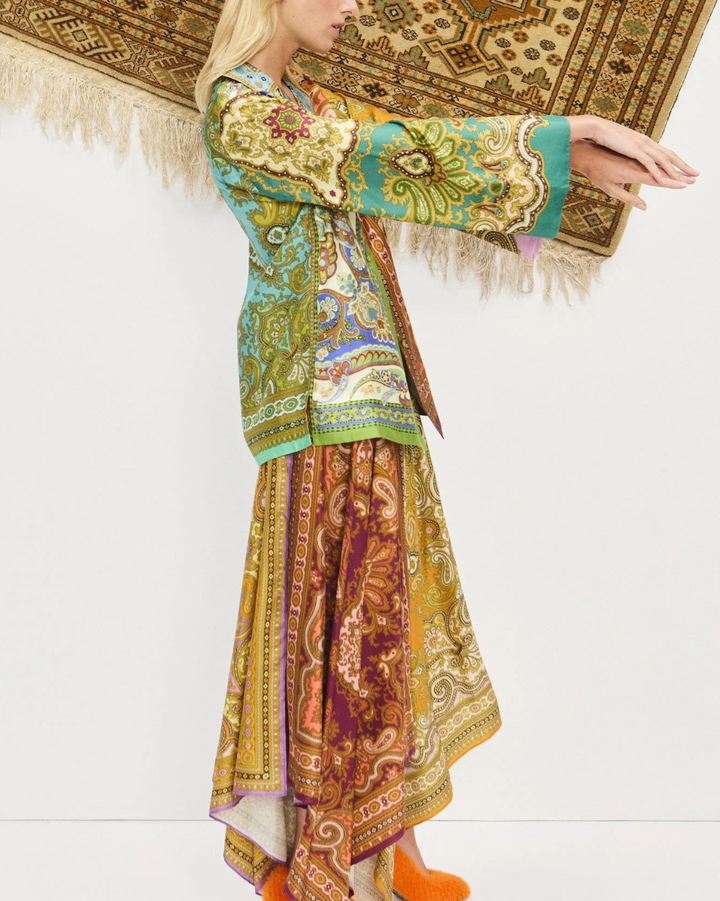 Clemenza Spliced Silk Shirt | Multi
