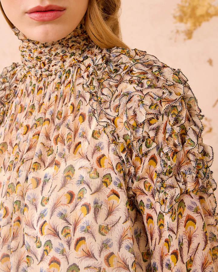 Magdalena Silk Smocked Long Sleeve Blouse | Swan