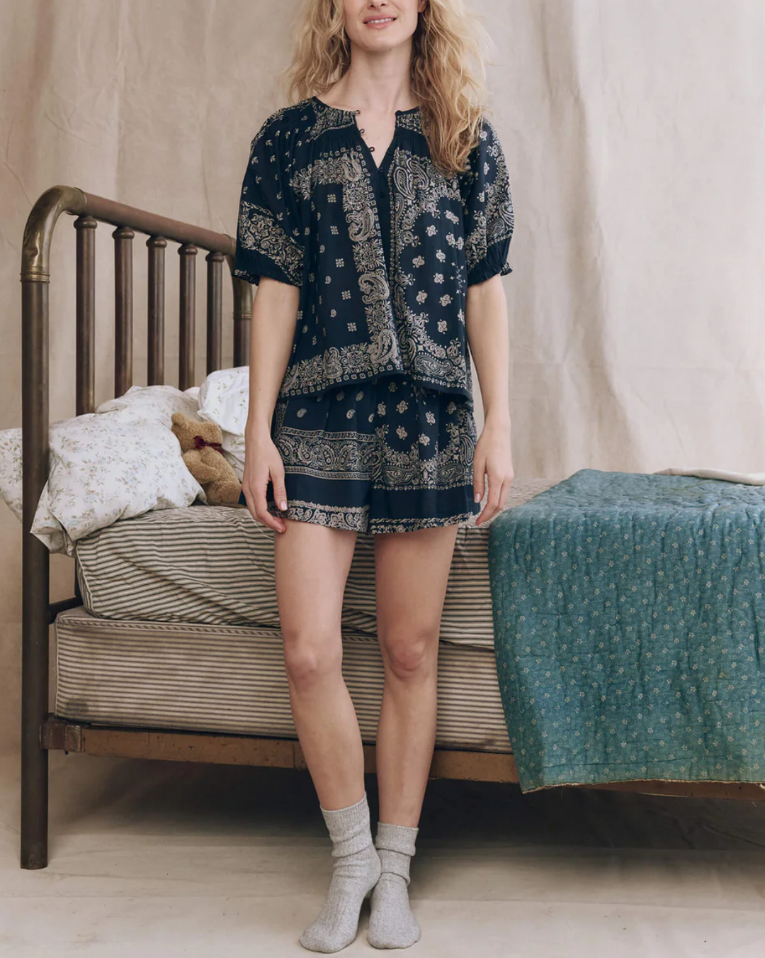 The Smocked Sleep Top | Bandana Patchwork