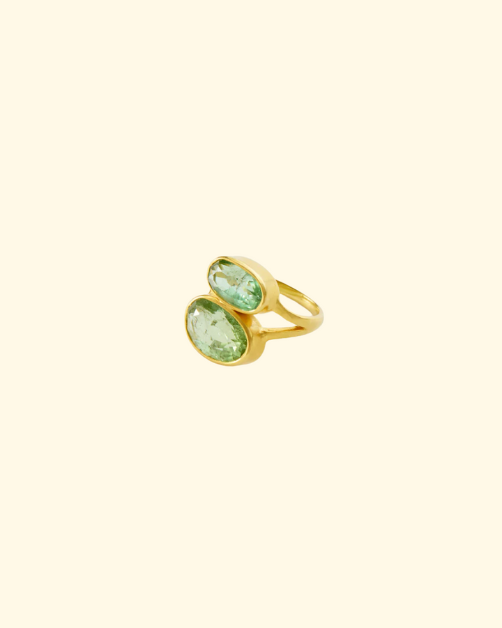 Iris Double Greek Ring | 18K YG & Green Tourmaline