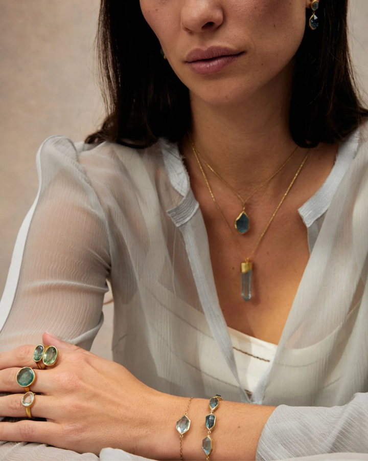 Iris Double Greek Ring | 18K YG & Green Tourmaline