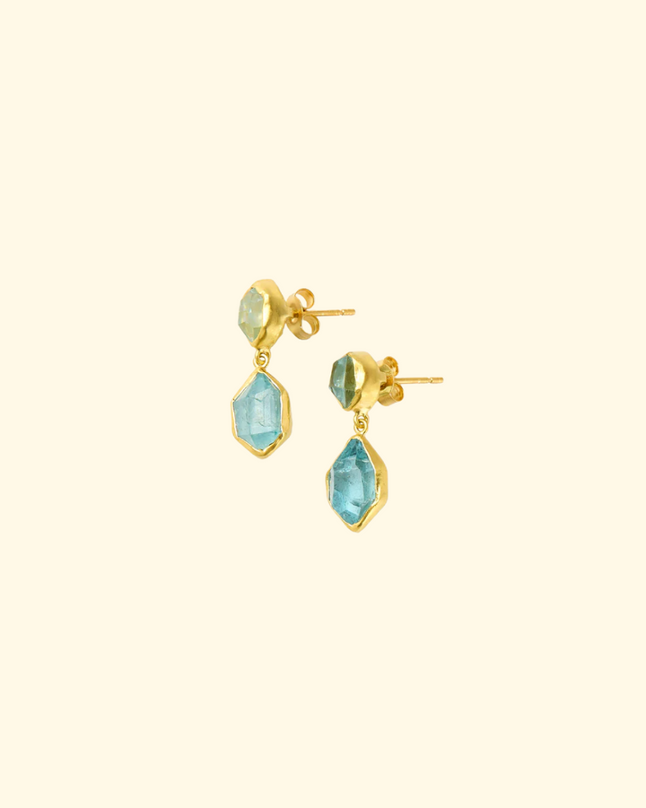 Cerulean Double Drop Earrings | 18K YG & Aquamarine