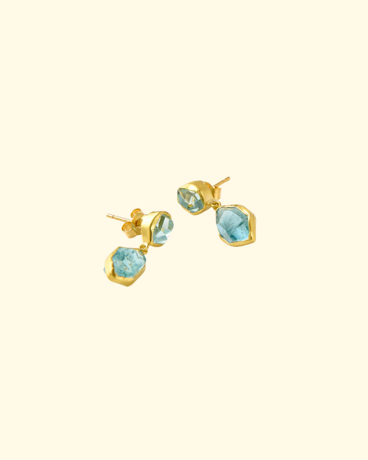 Cerulean Double Drop Earrings | 18K YG & Aquamarine