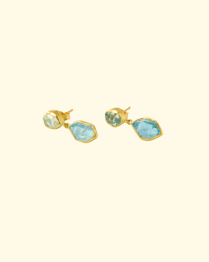Cerulean Double Drop Earrings | 18K YG & Aquamarine