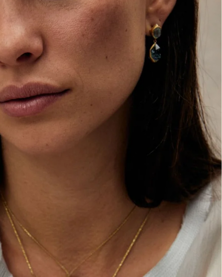Cerulean Double Drop Earrings | 18K YG & Aquamarine