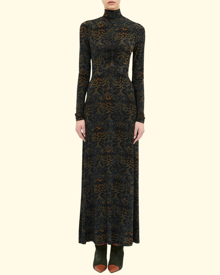 Koa Jersey Ruched Front Turtleneck Dress | Desert Jasper
