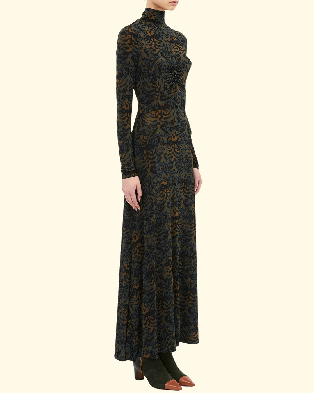 Koa Jersey Ruched Front Turtleneck Dress | Desert Jasper