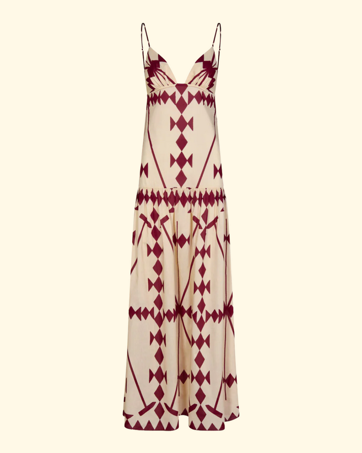Zea Palm Maxi Dress | Ecru/Wine