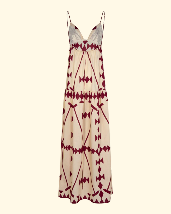 Zea Palm Maxi Dress | Ecru/Wine