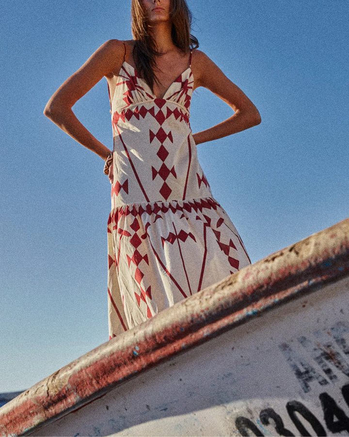Zea Palm Maxi Dress | Ecru/Wine