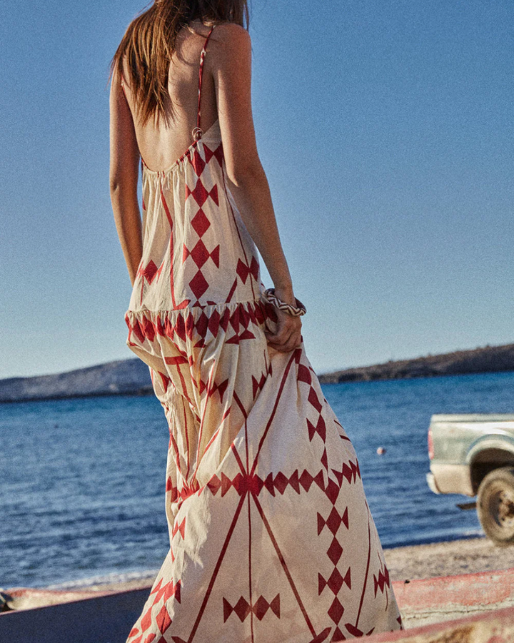 Zea Palm Maxi Dress | Ecru/Wine