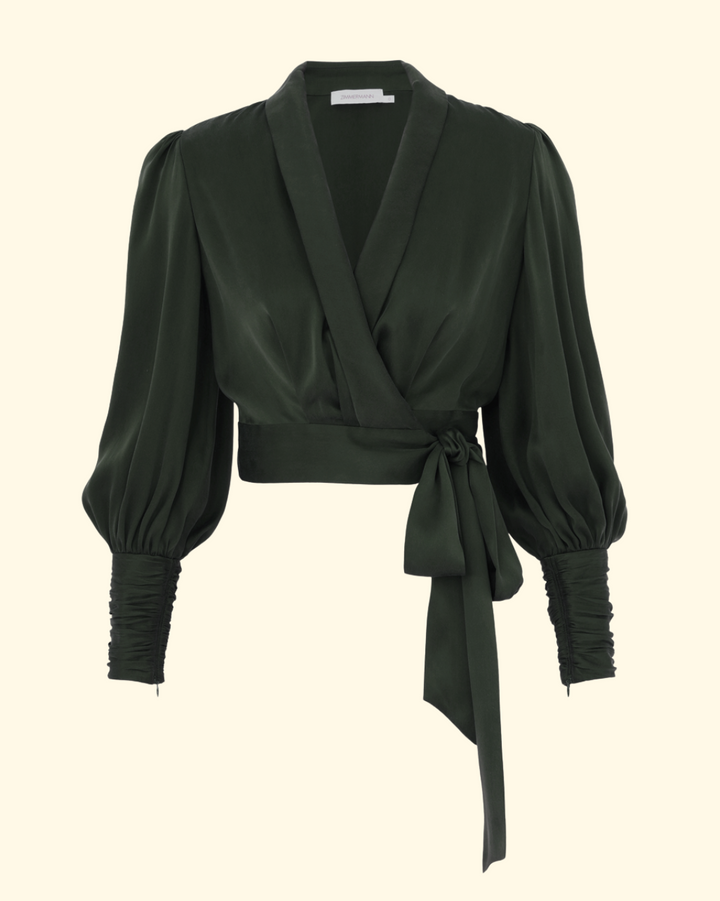 Silk Wrap Top | Dark Green