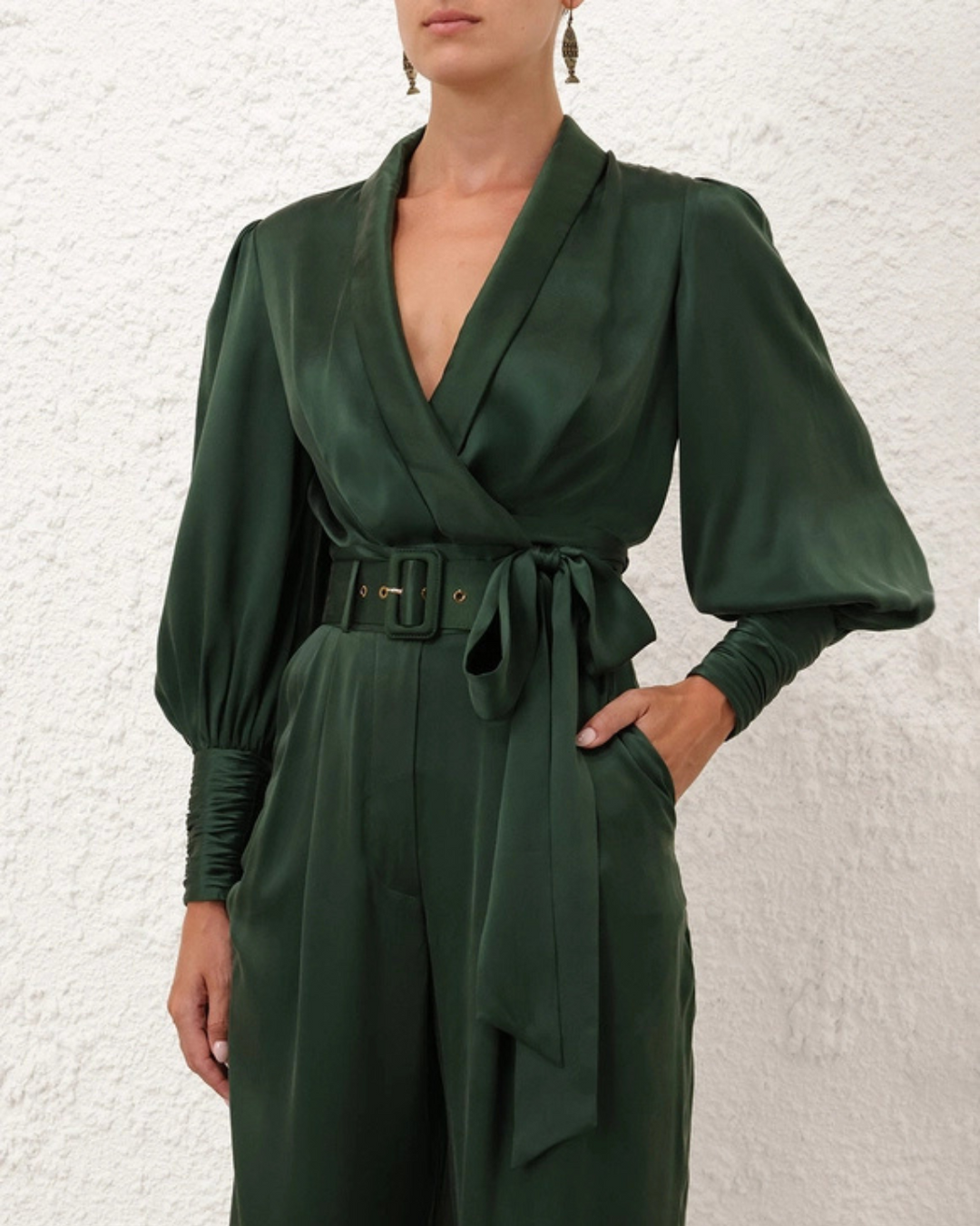 Silk Wrap Top | Dark Green