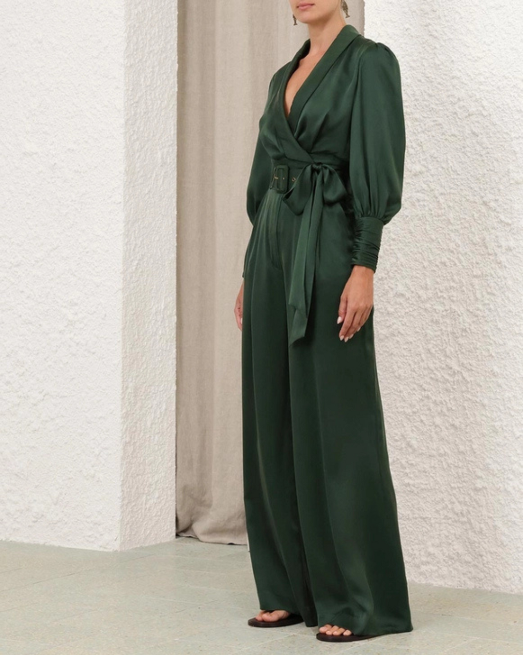 Silk Tuck Pant | Dark Green