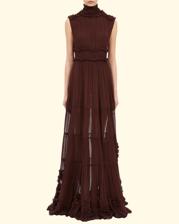 Verona Silk Smocked Gown | Mahogany