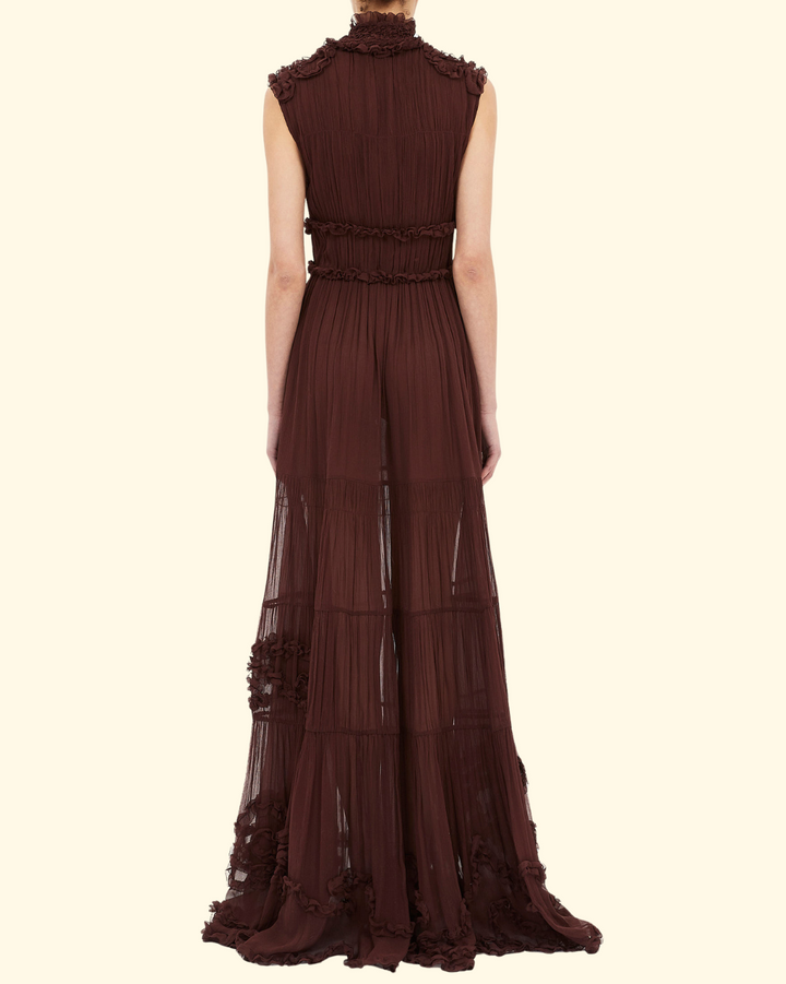 Verona Silk Smocked Gown | Mahogany