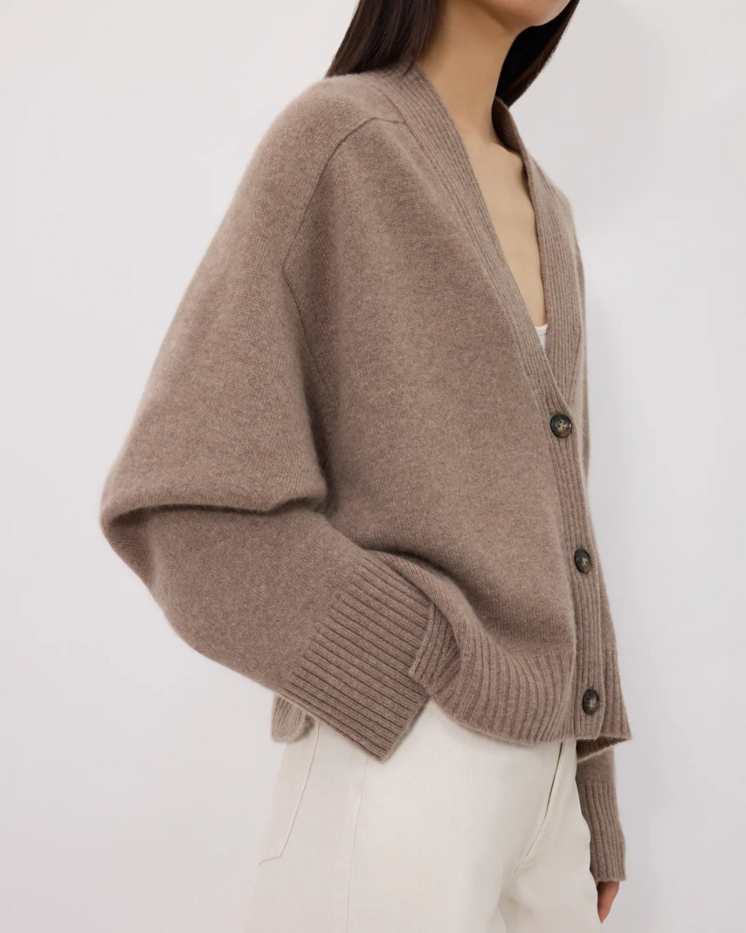 Kaia V Neck Cardigan | Taupe Melange