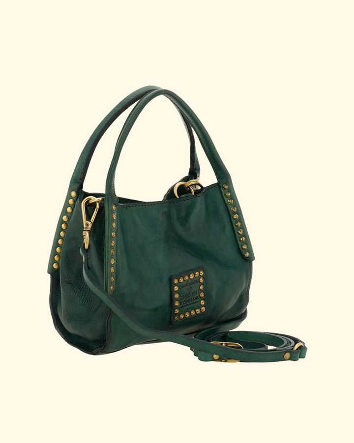 Lara Studded Shopping Bag | Green Bottle
