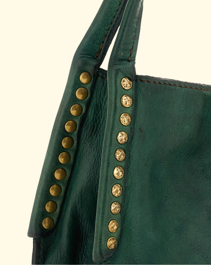 Lara Studded Shopping Bag | Green Bottle